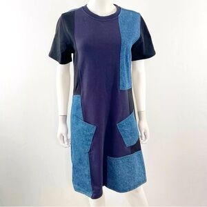 McQ Alexander McQueen Dress Blue Patchwork Denim Mixed Media Size S
